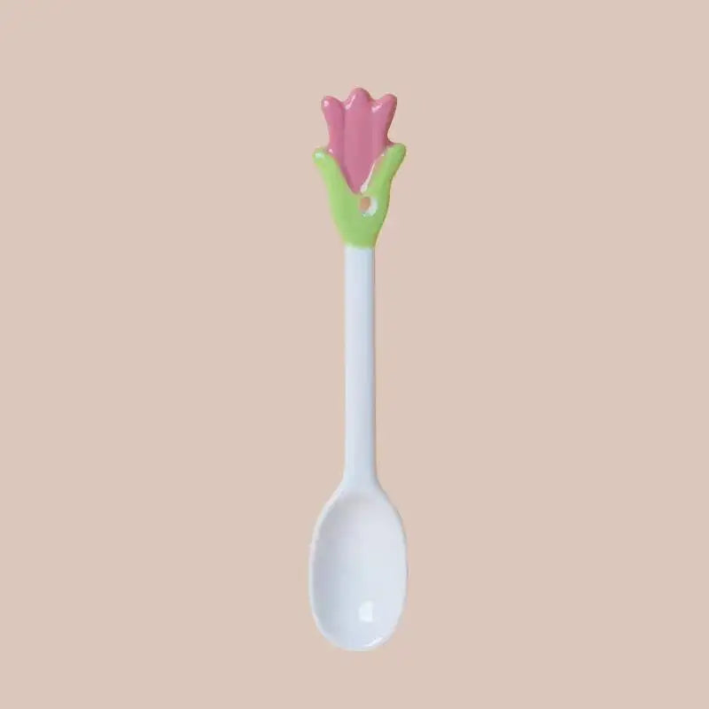Tulip-shaped Ceramic Spoons, Dessert Spoons Coffee And Ice Cream Spoons, Table Spoons Kitchen Tablewear Oasis Select Pink