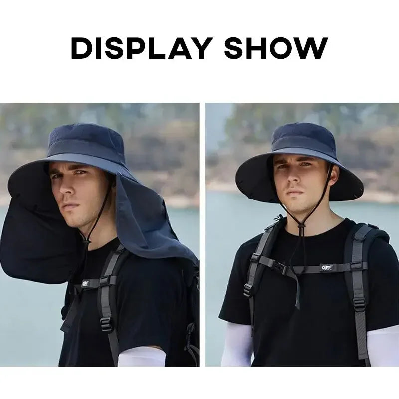 Fishing Hat for Men Summer Outdoor Sun Protection Cap with Neck Flap Wide Brim Fisherman Hat for Hiking Camping Beach Oasis Select