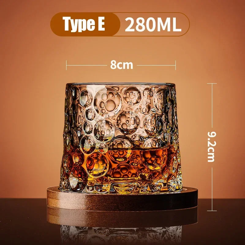 Tumbler Whiskey Glass with Base Crystal Whiskey Glasses Rotating Spinning Wine Brandy Glass Cup Drinkware for Bar Home Oasis Select Type E 280ml
