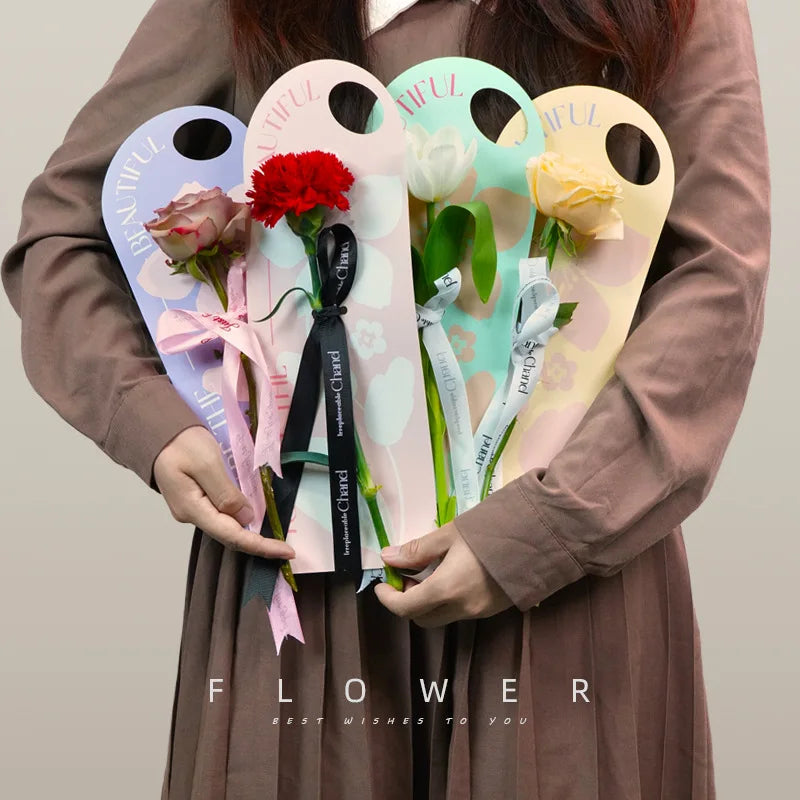 5PCS Single Flower Wrapper Handheld Flower Card Bouquet Packaging Box Flower Arrangement Bag Valentine's Day Mother's Day Gifts Oasis Select