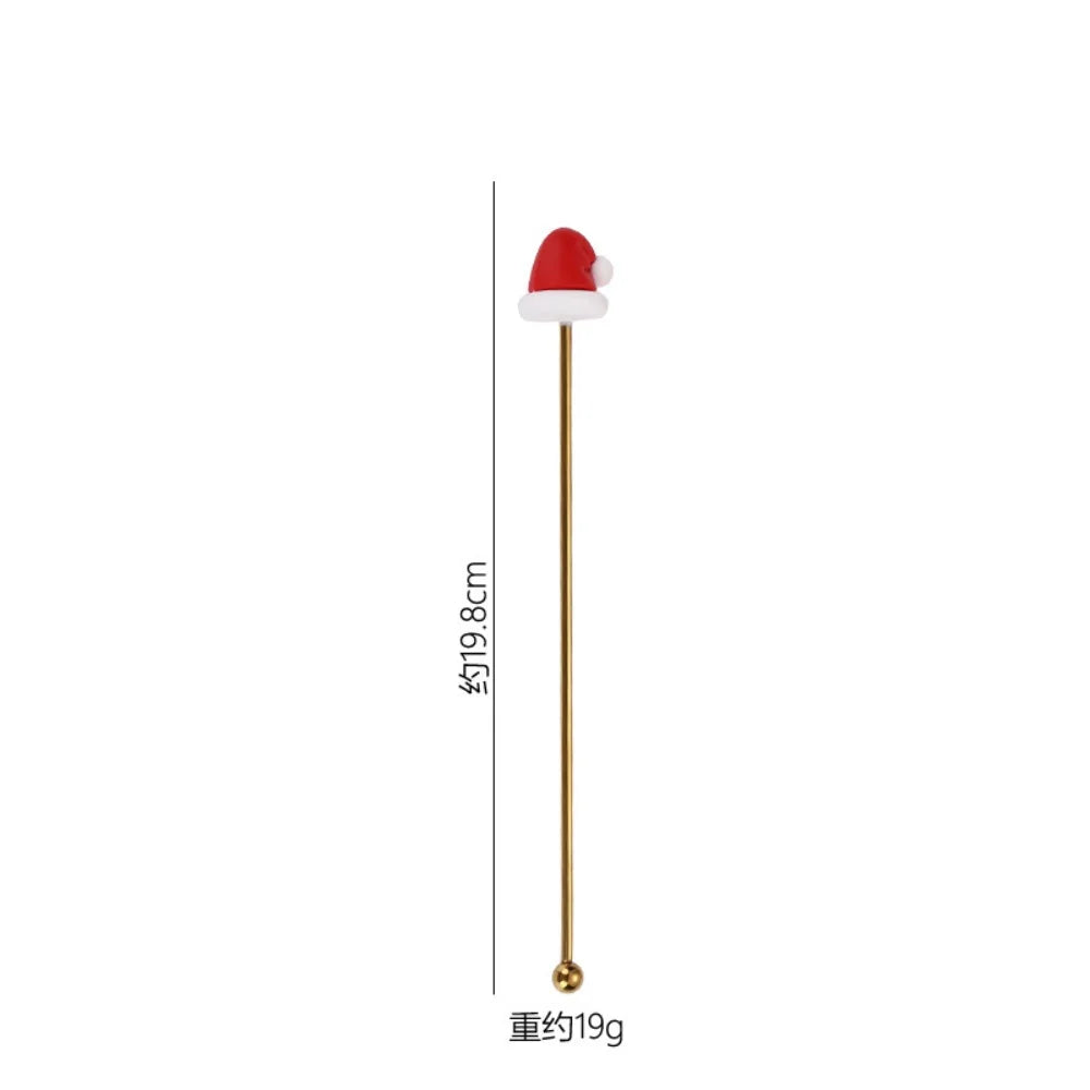 1Pcs Stainless Steel Stirring Sticks Christmas Decorative Drink Stirrers for Coffee Tea and Cocktail for Party and Bar Use Oasis Select Hat