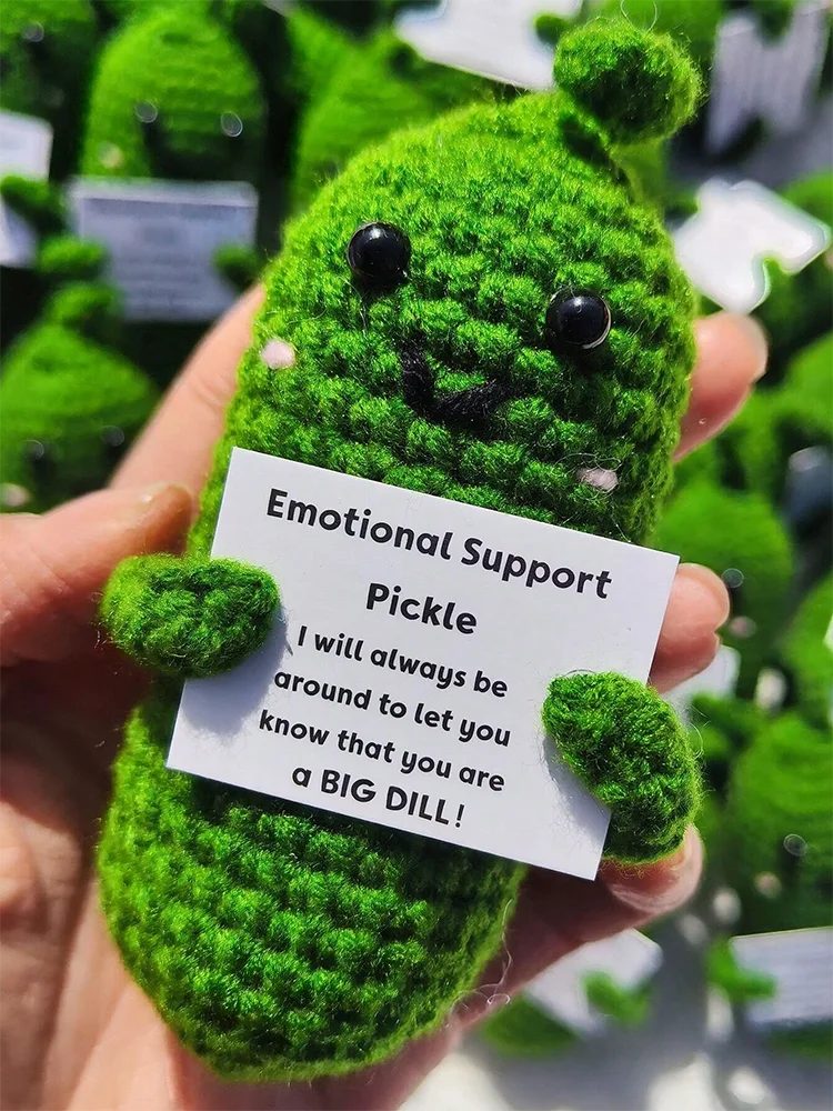 Cute Handmade Plush Doll Knitted Cucumber Décor with Positive Message Valentine's Day New Year Birthday Gift for Kid and Couples Oasis Select