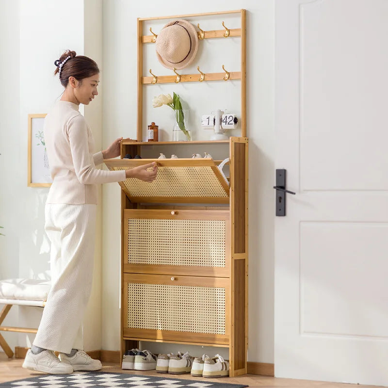 Ultra-thin shoe cabinet household door tipping bucket shoe rack large capacity entrance door entrance storage simple cabinet Oasis Select