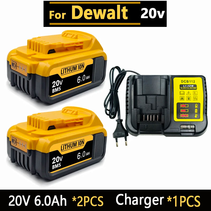 Big promotion 20V lithium ion battery, for dewalt power tool DCB606 DCBGene DCB206 DCB200 MAX 20V batteries// Oasis Select 2Pcs 6.0Ah-1Pcs EU