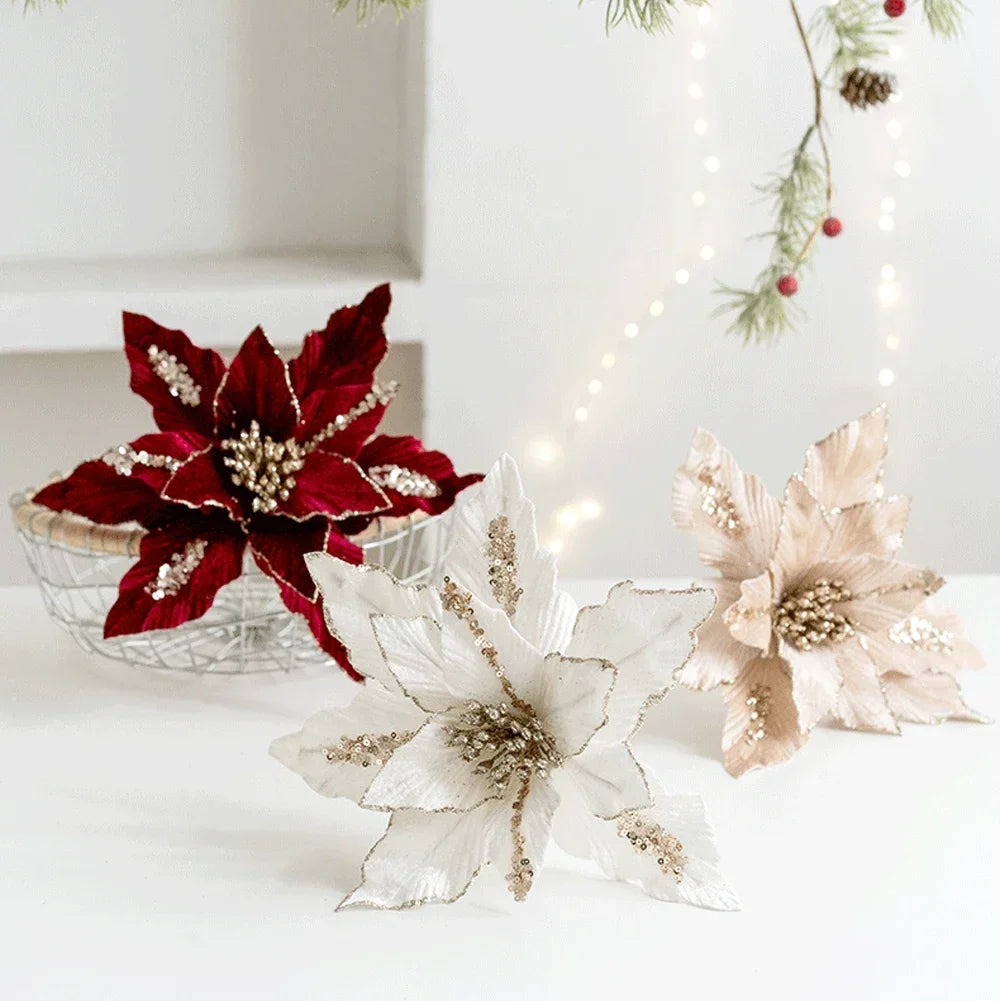 Christmas Tree Holiday Parties Artificial Christmas Flowers Flannel Christmas Flowers High Quality Material Layered Spiky Petals Oasis Select