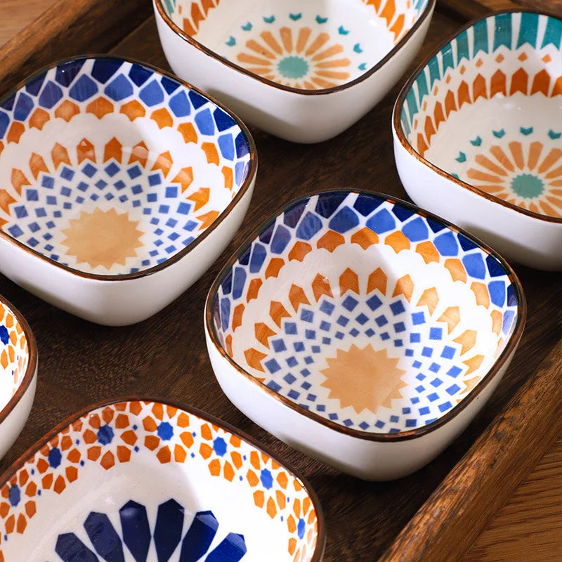 6pcs Ceramic Bohemian Spice Dish, Salad Bowl, Snack Dish, Fruit Platter for Home Restaurant, Party Gathering, BBQ Sauce Dish Oasis Select