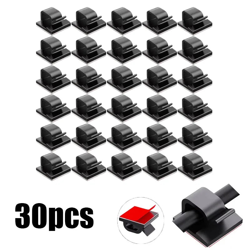10/30/100PCS Cable Organizer Clips Cable Management Wire Manager Cord Holder USB Charging Data Line Bobbin Winder Wall Mounted Oasis Select 30PCS-Black