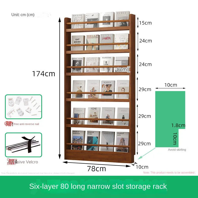 Behind the door, there is a small bookshelf, a multi-layer solid wood ultra-thin bookcase, a newspaper rack, a narrow slit child Oasis Select Three layers 80cm