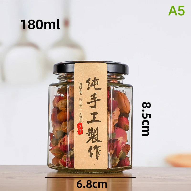 2Pcs Food Grade Empty Round Clear Glass Jar Seal Pot Honey Bottles Sauce Bottles With Metal Black Lid 45-730ML Kitchen Storage Oasis Select A5