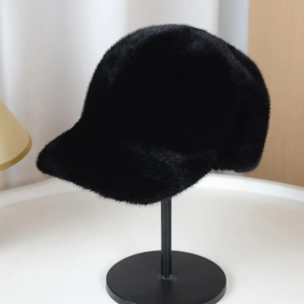 Women's Winter Plush Faux Fur Baseball Cap | Warm Duckbill Hat