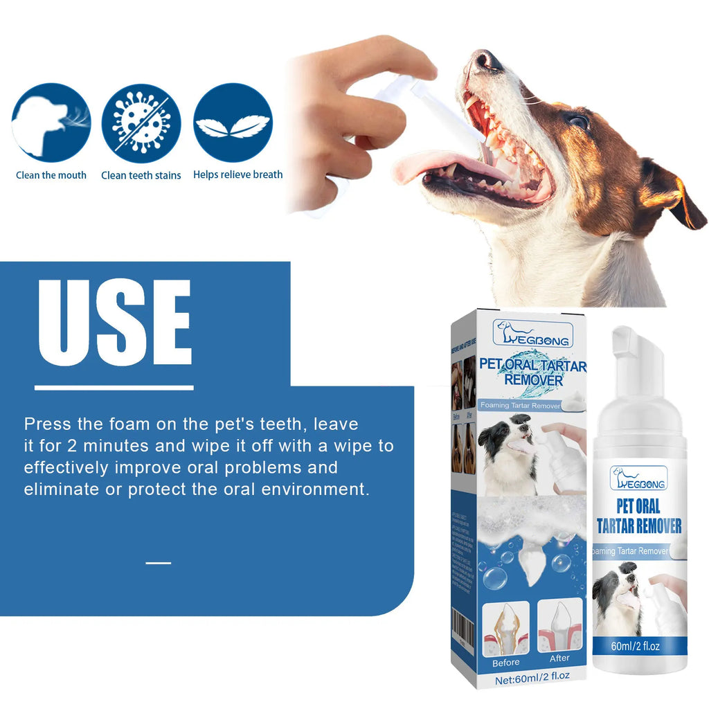 Pet Oral Tartar Remover Foam 60ml Teeth Cleaning Calculus Yellow Teeth Removal Fresh Breath Eliminate Bad Breath Pet Oral Care Oasis Select