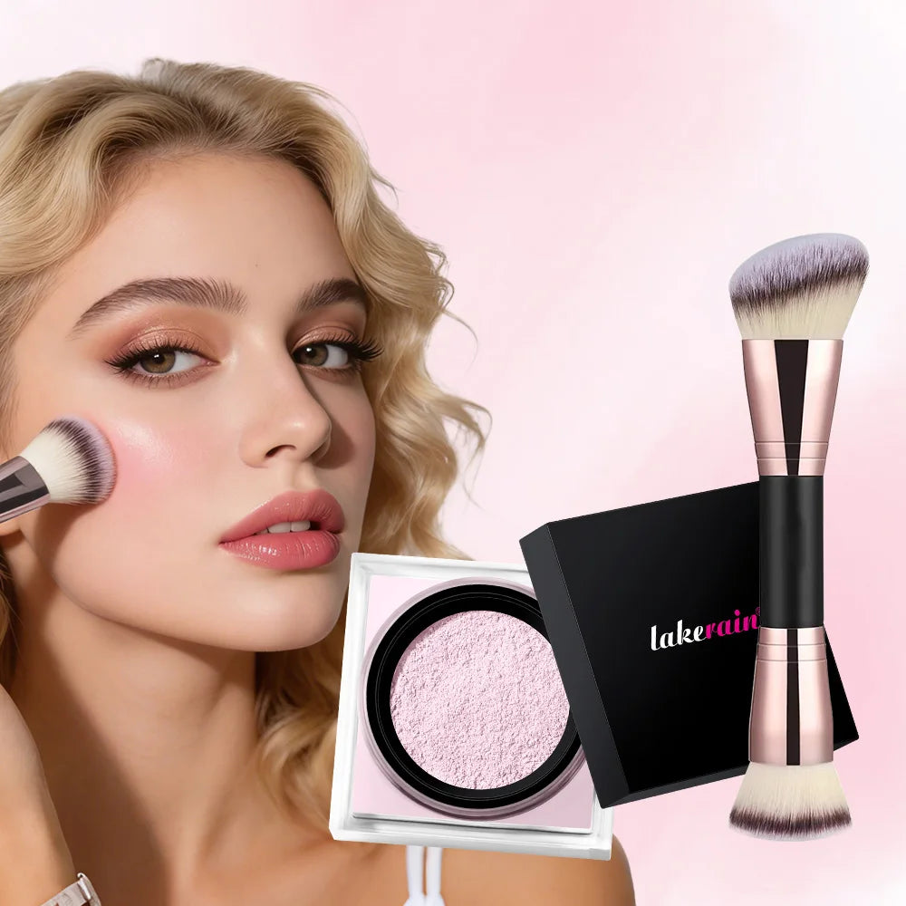 2PCS Loose Face Powder & Dual-Brush Oil Control Matte Delicate Face Setting Powder Makeup Soft Flawless Finish Korean Makeup Oasis Select