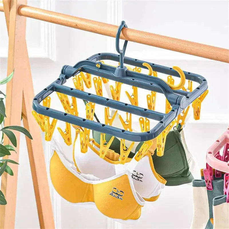 32 Clips Folding Clothes Dryer Hanger Windproof Socks Underwear Drying Rack Household Children Adults Storage Laundry Rack Oasis Select