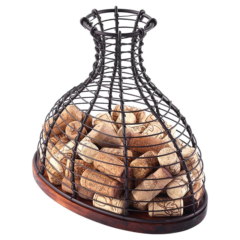 Solid wood red wine plug storage basket Wrought iron European commercial hotel wine oak plug collection basket Oasis Select bronzer