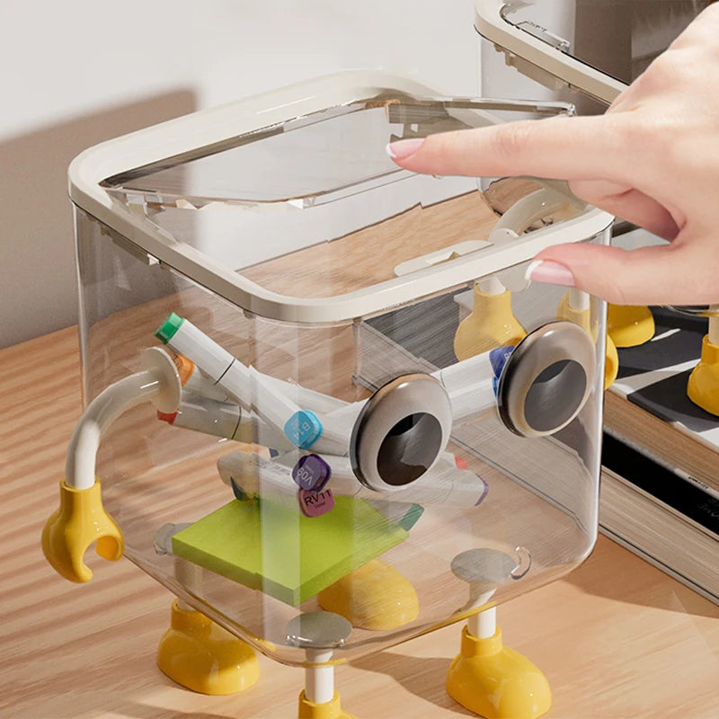 Cute Covered Desktop Trash Can – Transparent Plastic Desk Bin
