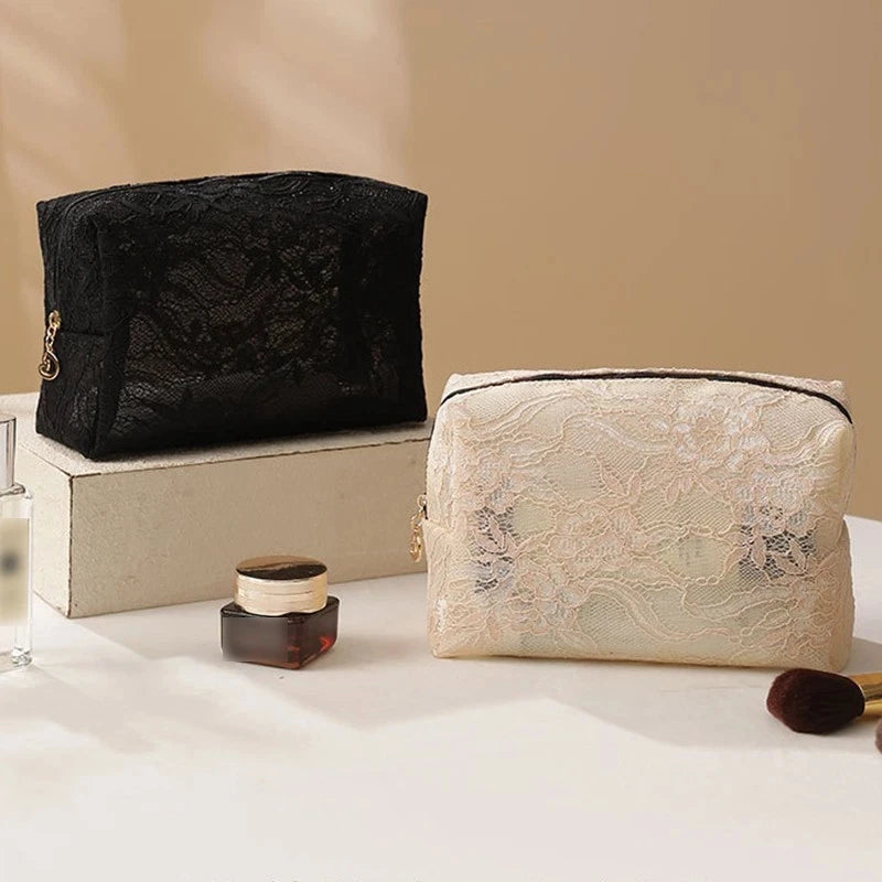Lace Mesh Women's Makeup Bag Large Capacity Cosmetic and Jewelry Organizer Bag Zipper Square Portable Toiletry Bag Makeup Case Oasis Select