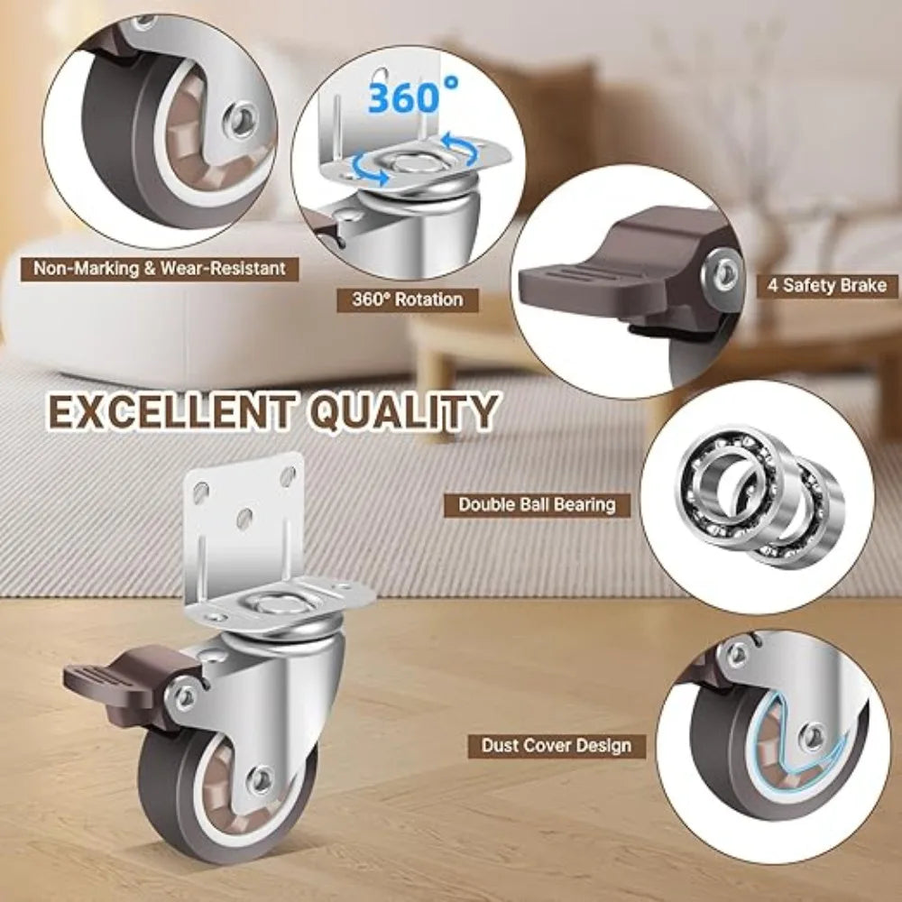 1 1.25 1.5 2 Inch Furniture Caster Soft Rubber Universal Wheel Swivel Caster Roller Wheel For Platform Trolley Accessories Oasis Select
