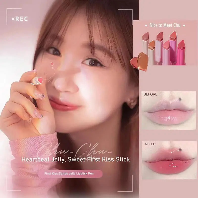 2025 New Florette Clear Jelly Lip Glaze Flower Love Shape Mirror Lipstick Waterproof Non-stick Cup Lipstick Korea fashion Makeup Oasis Select