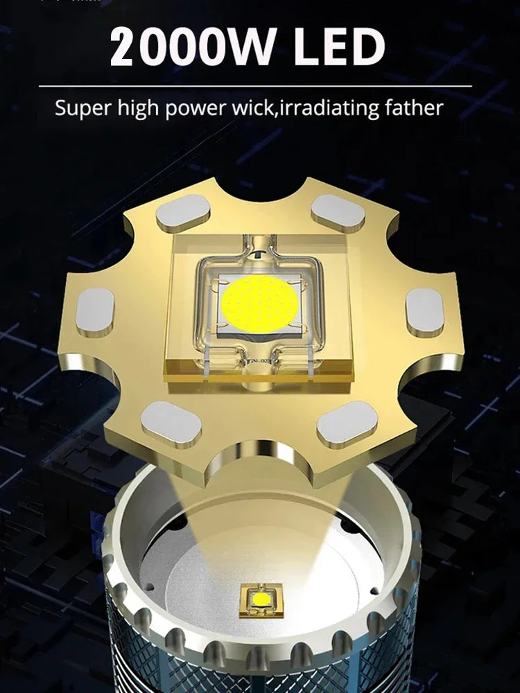 10000M LED Flashlight USB C Rechargeable 8000W Flash Light 9900000000LM Power Flashlights Zoom Tactical Lantern 20000mah battery Oasis Select