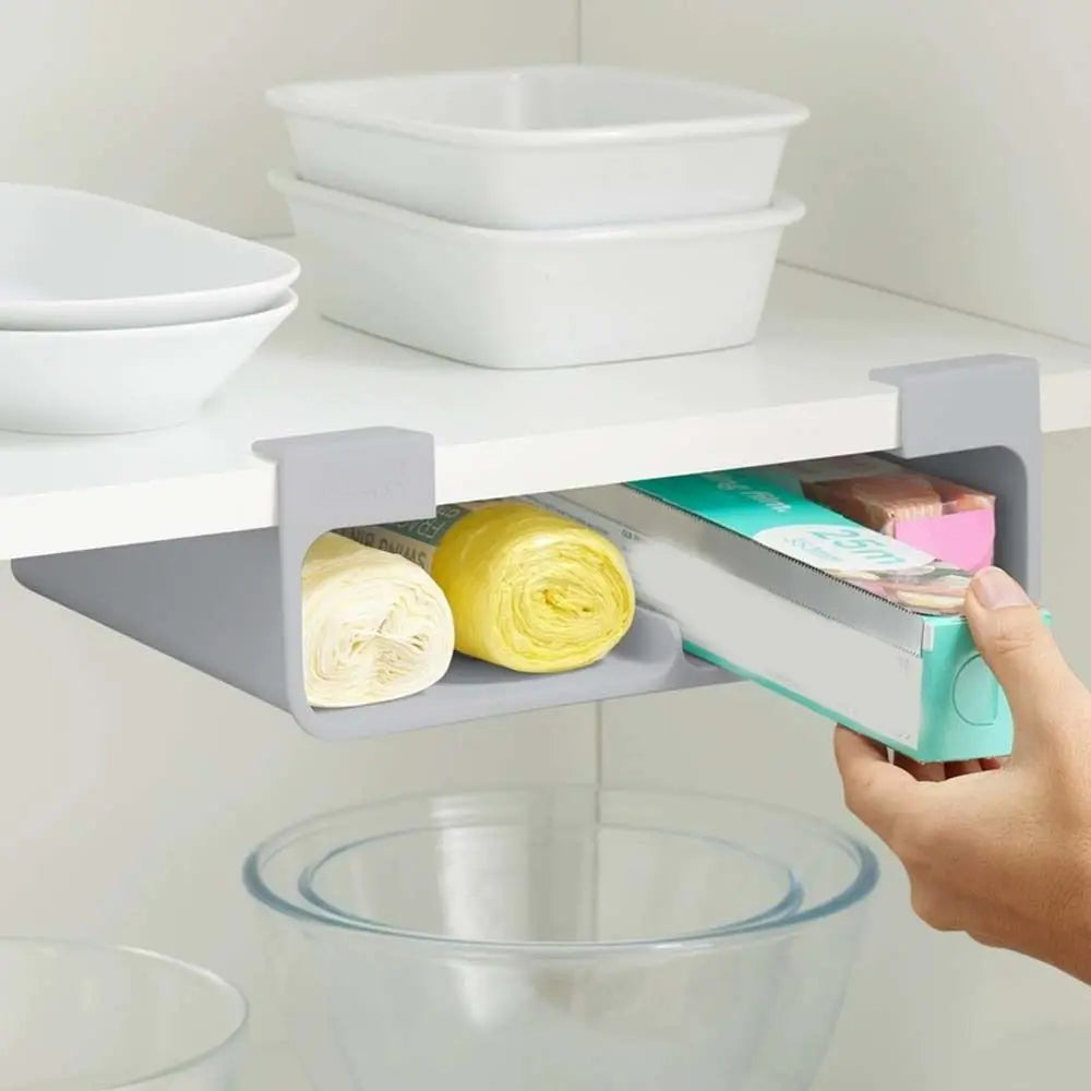 Wall-Mounted Cling Film & Tin Foil Organizer – Grey Storage Shelf Kitchen Wrap Organizer Oasis Select