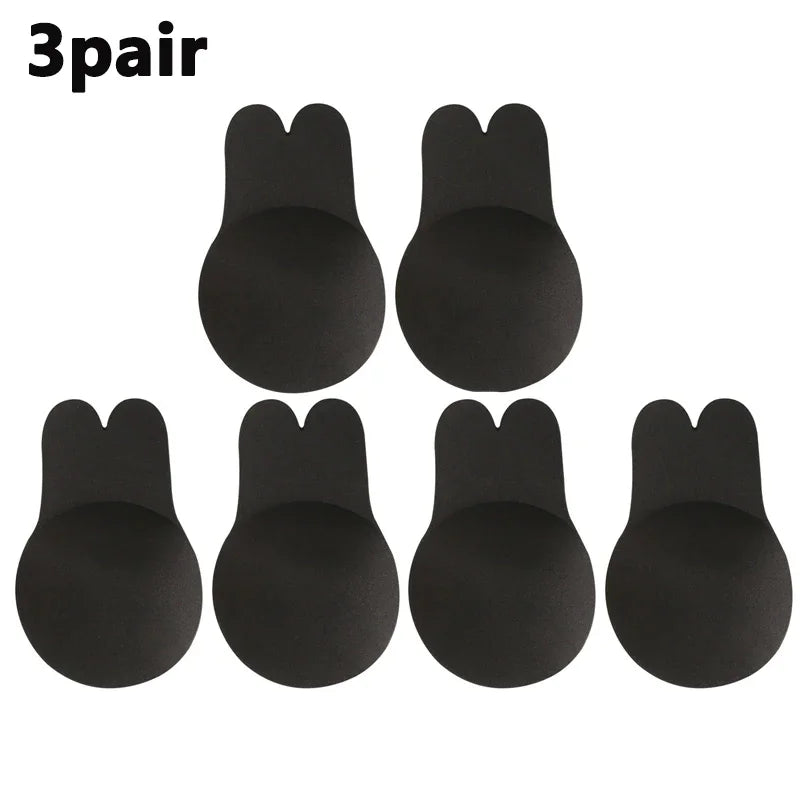 Women Breast Lifting Stickers Push Up Bras Silicone Invisible Chest Strapless Breast Rabbit Lift Up Tape Nipple Cover Bra Pads Oasis Select Black-3pair 13cm