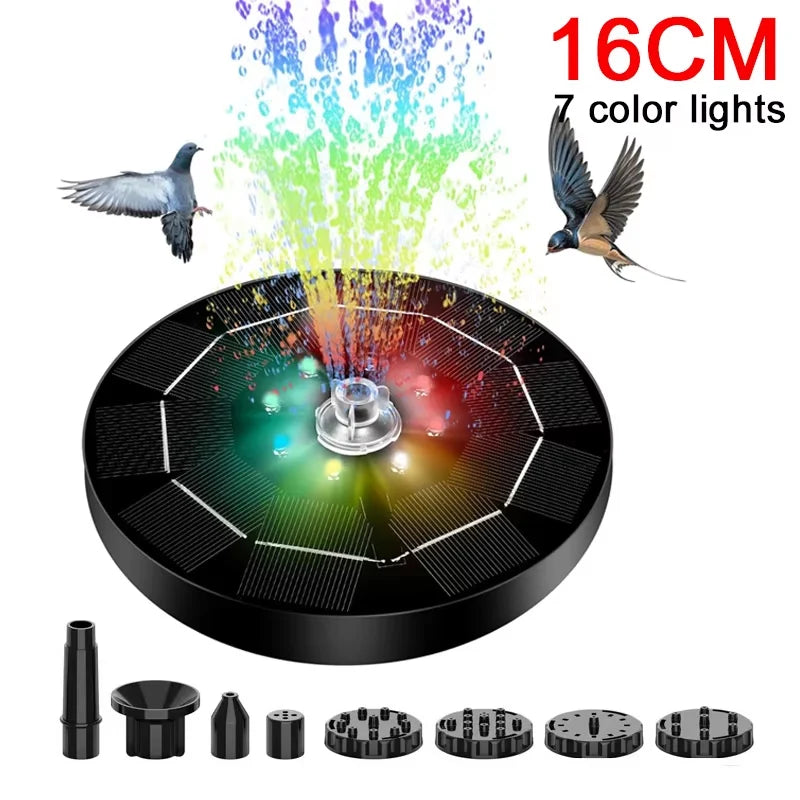 Solar Fountain Color 7 LED Light Solar Rotating Fountain 3W 6 Nozzle Water Pump Outdoors Bird Bath Garden Floating DIY Cistern Oasis Select 16CM 7 colors 1