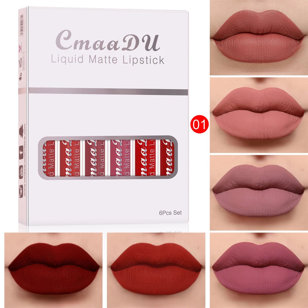 6 Pcs Matte Lipstick Lip Gloss Sets Long-Lasting Non-Fading Waterproof Non-stick Cup Exquisite Gift Everyday Holiday Universal Oasis Select 01