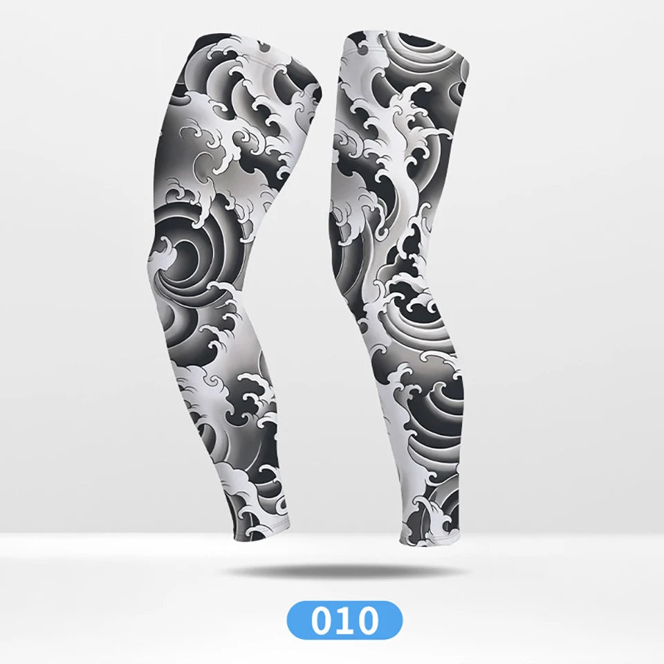 Kokossi 1Pair Tattoo Printing Cyclying Leg Sleeves Ice Silk Non-slip
