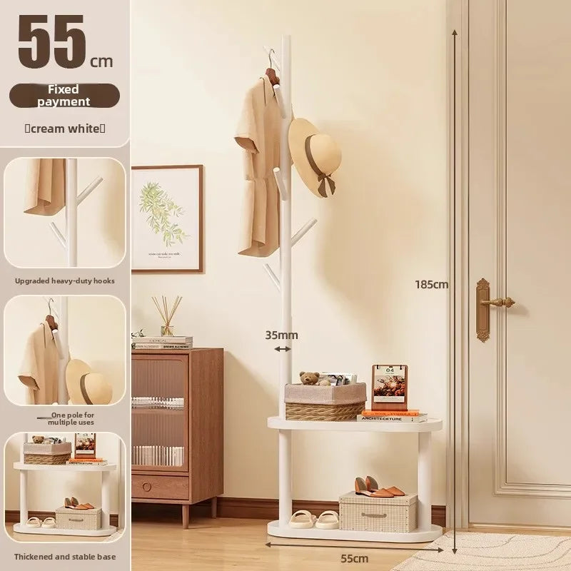 Multi-functional Bedside coat rack living room solid wood hanger double storage home floor hanger bedroom Oasis Select White-C