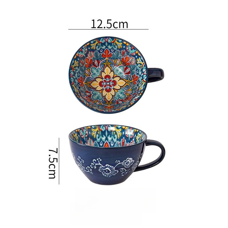1pcs Vintage Bohemian Ceramic Mug Multi-purpose Daily Drinking Vessel Nice Present for Friends Family Work Partners Oasis Select