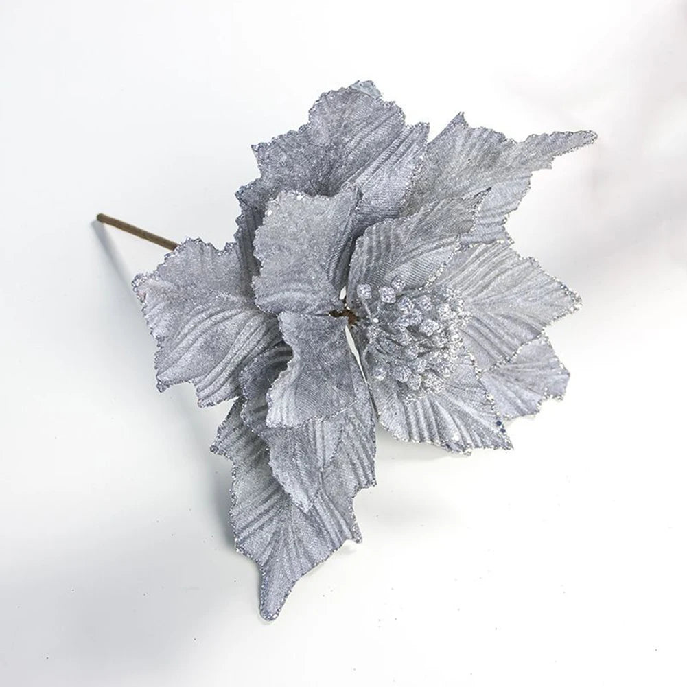 28cm Artificial Flower Simulation Christmas Poinsettia Fake Glitter Flower Hanging Xmas Tree Pendant Ornament Party Home Decor Oasis Select Gray China Mainland