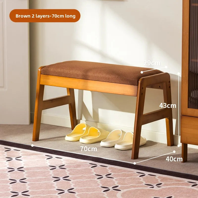 Solid wood shoe changing stool, household storage at the door, narrow shoe stool, shoe cabinet, simple wind fitting room stool Oasis Select Brown single 70