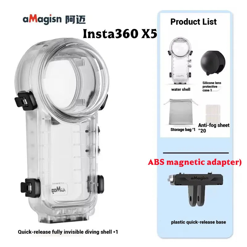 AMagisn Invisible Dive Case for Insta360 X5/X4 – 60m Waterproof