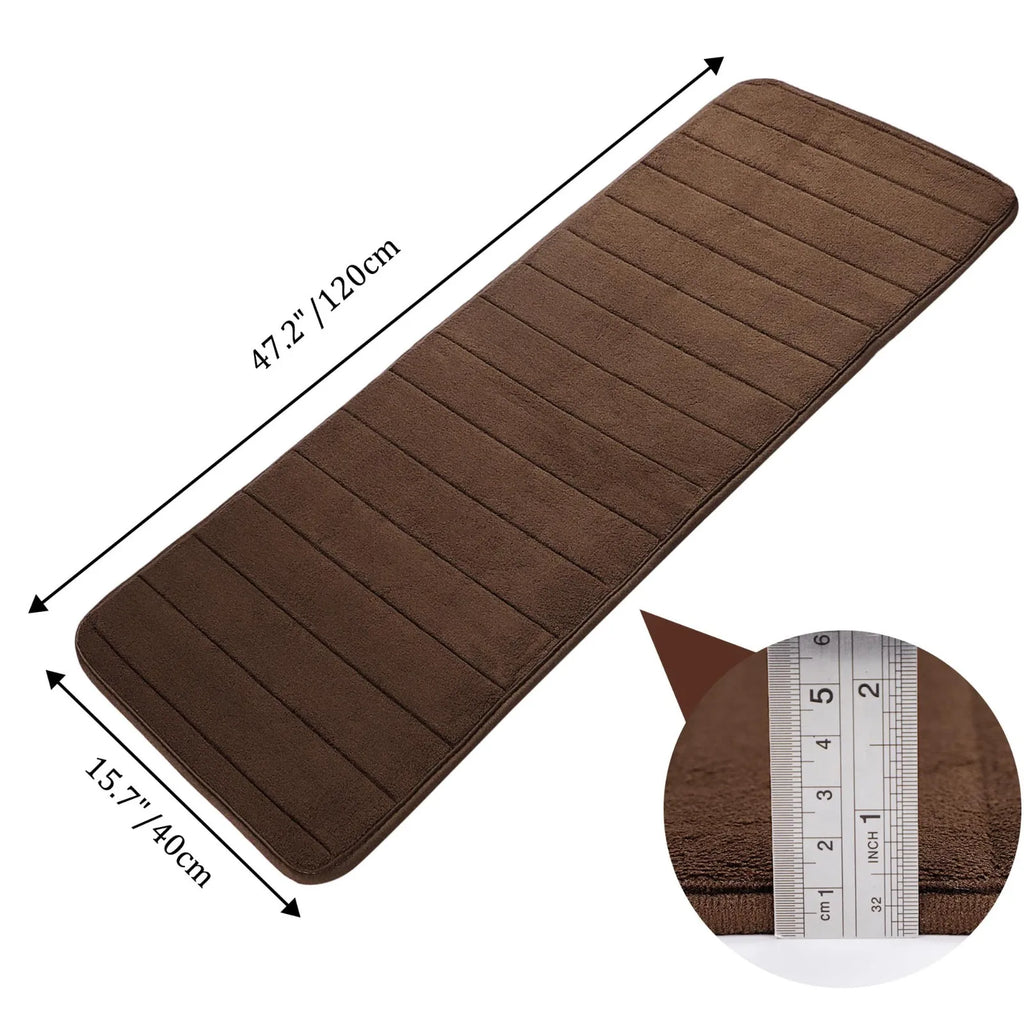 Long Oversized Bathroom Rug Memory Foam Bath Mat in Brown Textured Stripes Extra Long Non-Slip Absorbent Runner for Shower Oasis Select coffee One Size