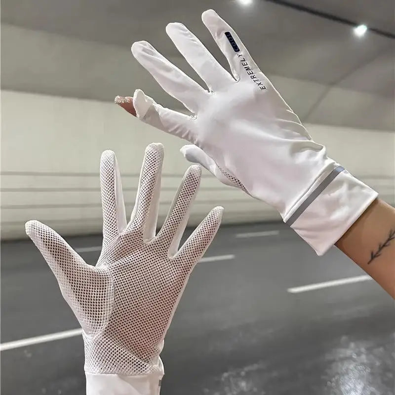 Women Summer Gloves 1Pair Sun Protection Breathable Mesh NonSlip Touchscreen Outdoor Driving Cycling Oasis Select White