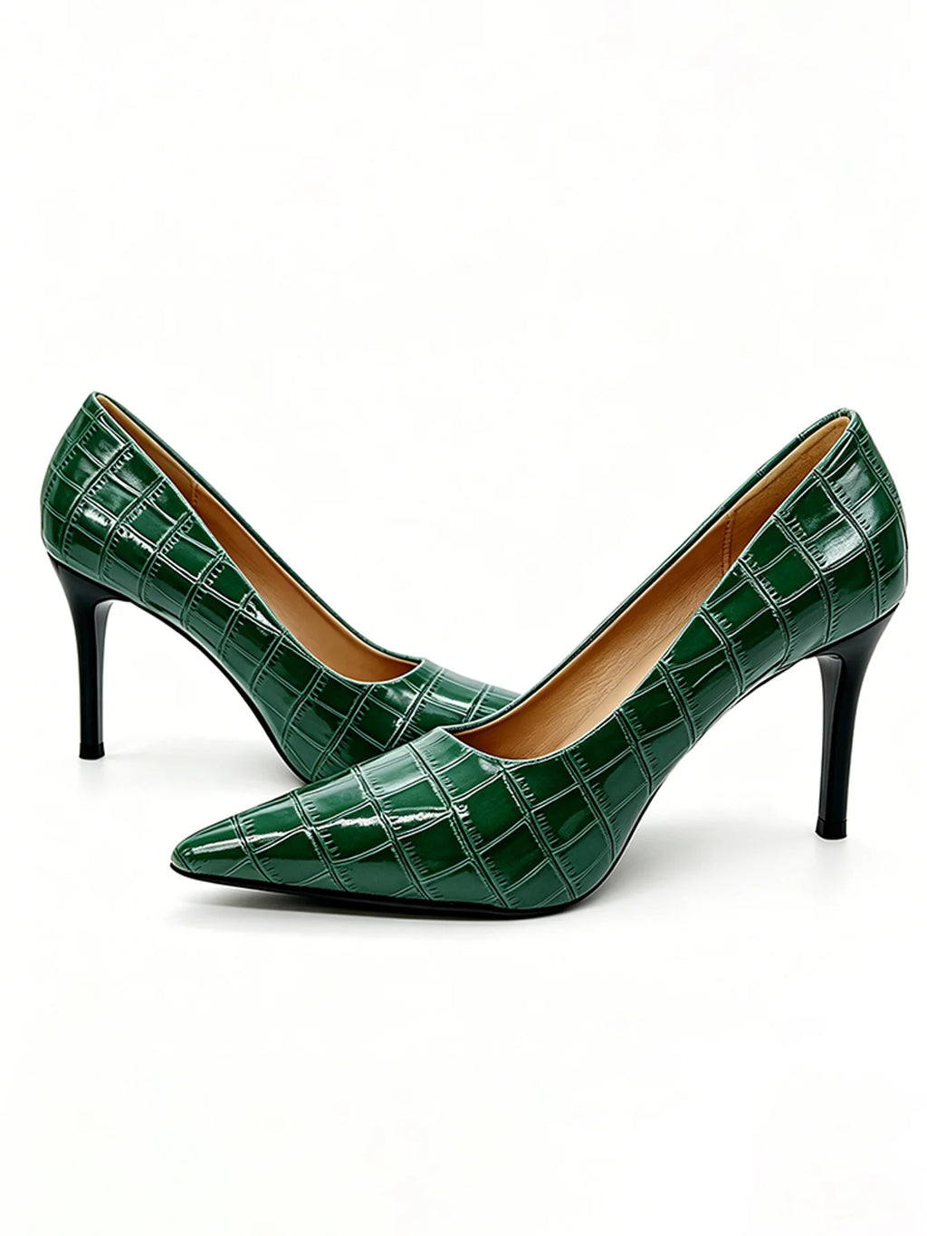 Women Dark Green Heels 9cm PU Leather Pumps Office Party Shoes Comfortable Non Slip Daily Wear Emerald Lady Fall Winter New 2026 Oasis Select 39 Dark Green