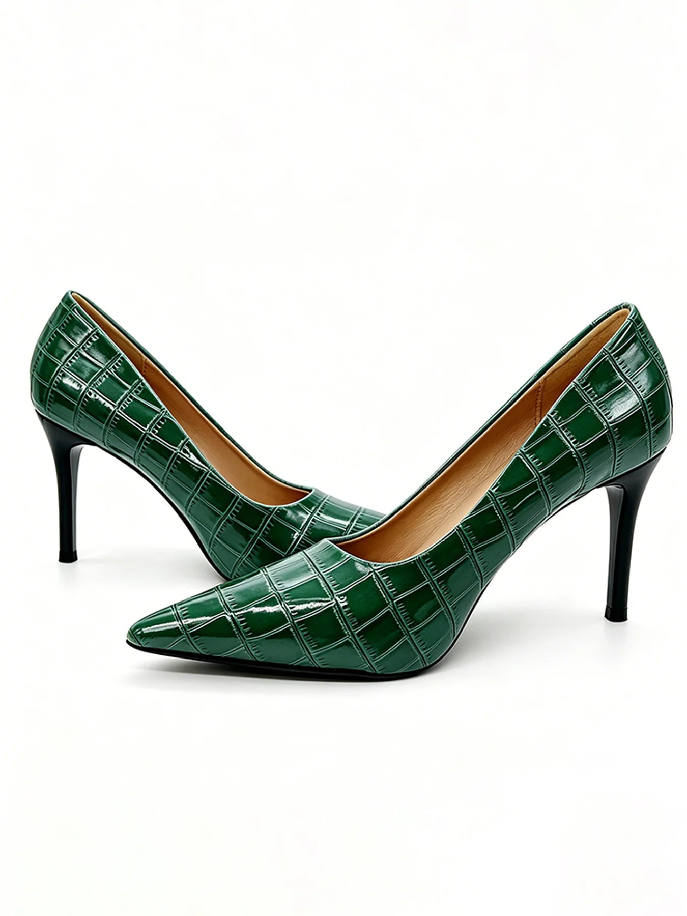 Women Dark Green Heels 9cm PU Leather Pumps Office Party Shoes Comfortable Non Slip Daily Wear Emerald Lady Fall Winter New 2026 Oasis Select 39 Dark Green