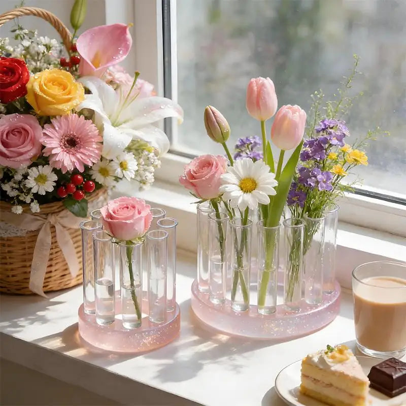 Flower Test Tube Holder Silicone Molds DIY Handmade Vase Tray Epoxy Resin Mould Candlestick Holder Plaster Cement Mold Oasis Select