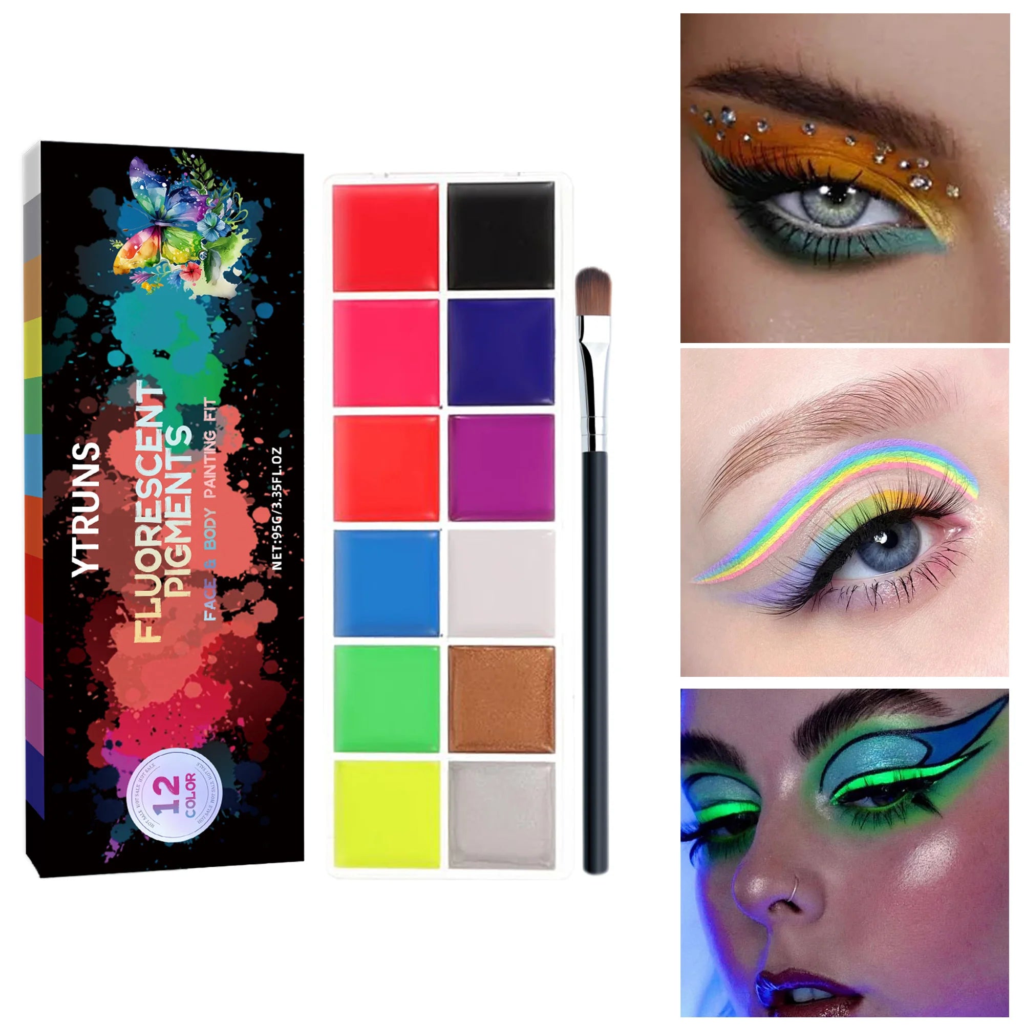 12-Color UV Glow Face & Body Paint Palette | Waterproof