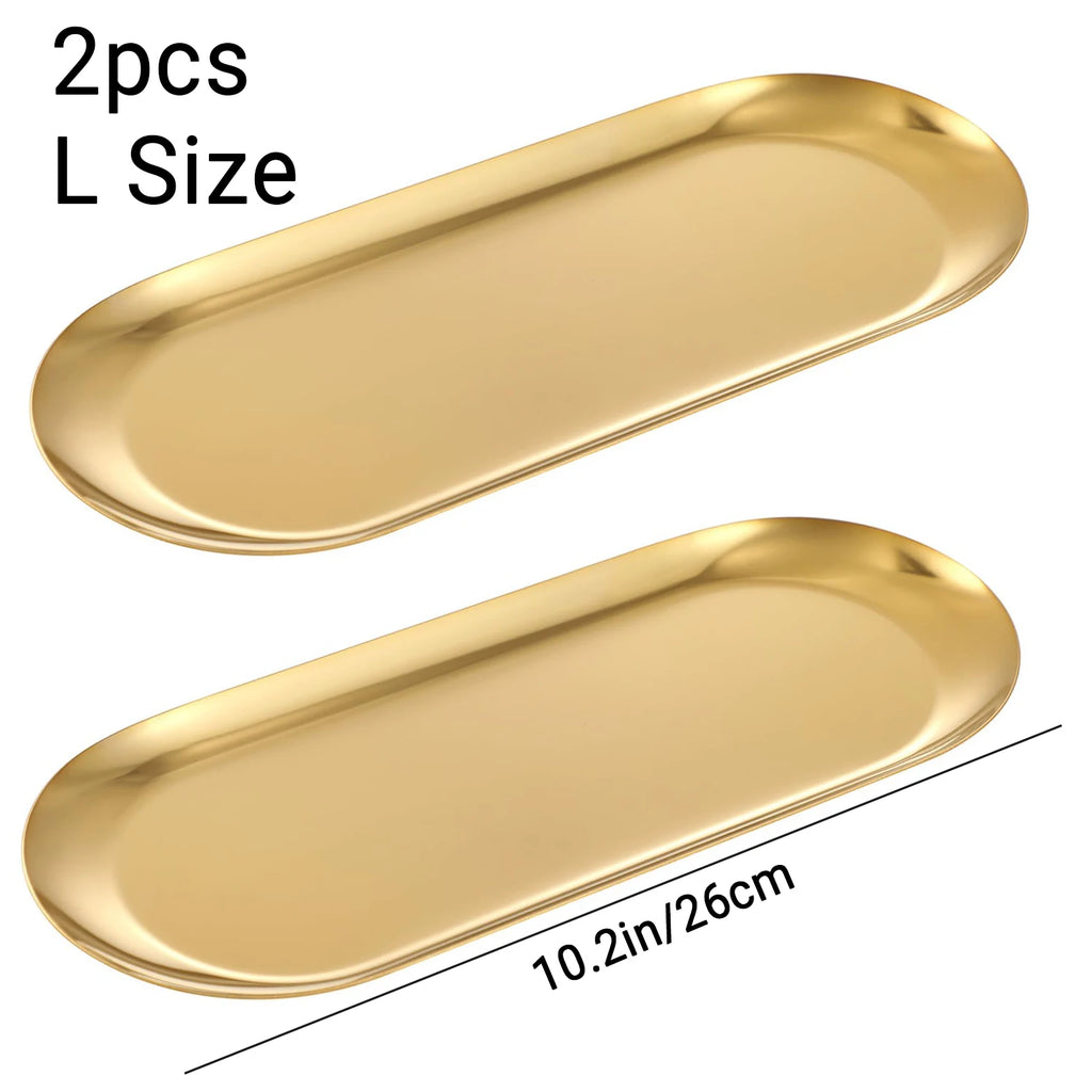 1/2 Stainless Steel Trays, Decorative Trays, Earring Sorting Trays Nordic Style for Bathroom Bedroom and Living Room Towel Trays Oasis Select 2pcs 26cm