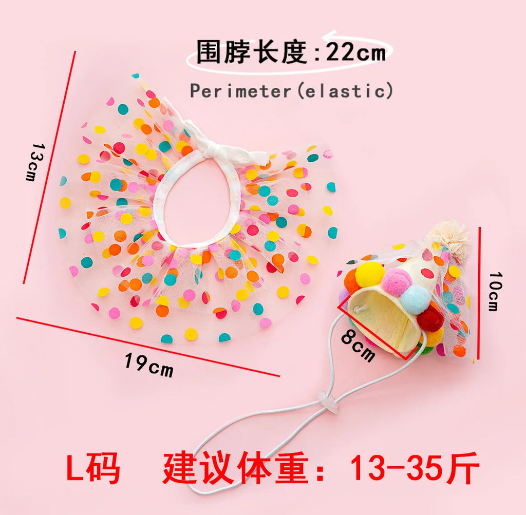 Pet Dog Cat Birthday Dress Bib Party Supplies Saliva Towel Felt Hat Oasis Select L Set Colorful Dots