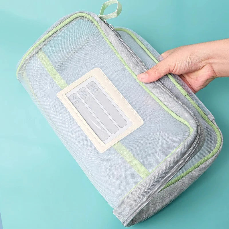 A4 Stationery Storage Bag Double-layer Mesh Zipper Bag Large Capacity Organizer Folders School Office Supplies Stationary Bag Oasis Select