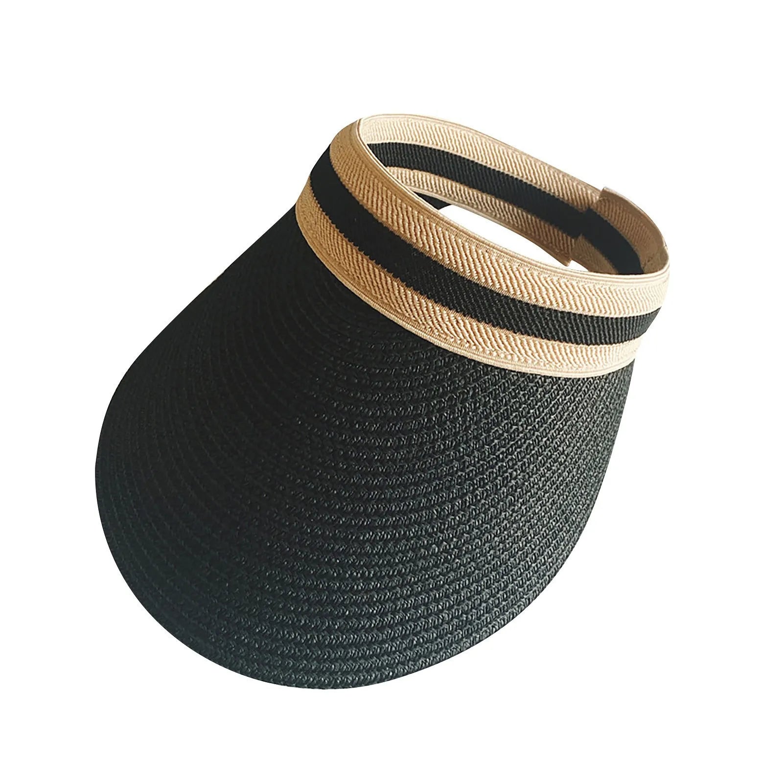 Cycling Caps Wide Straw Visors Sun Visor Hats For Women Foldable Beach Visors Summer Roll Up Ponytail Beach Camping Photo Hat Oasis Select Black