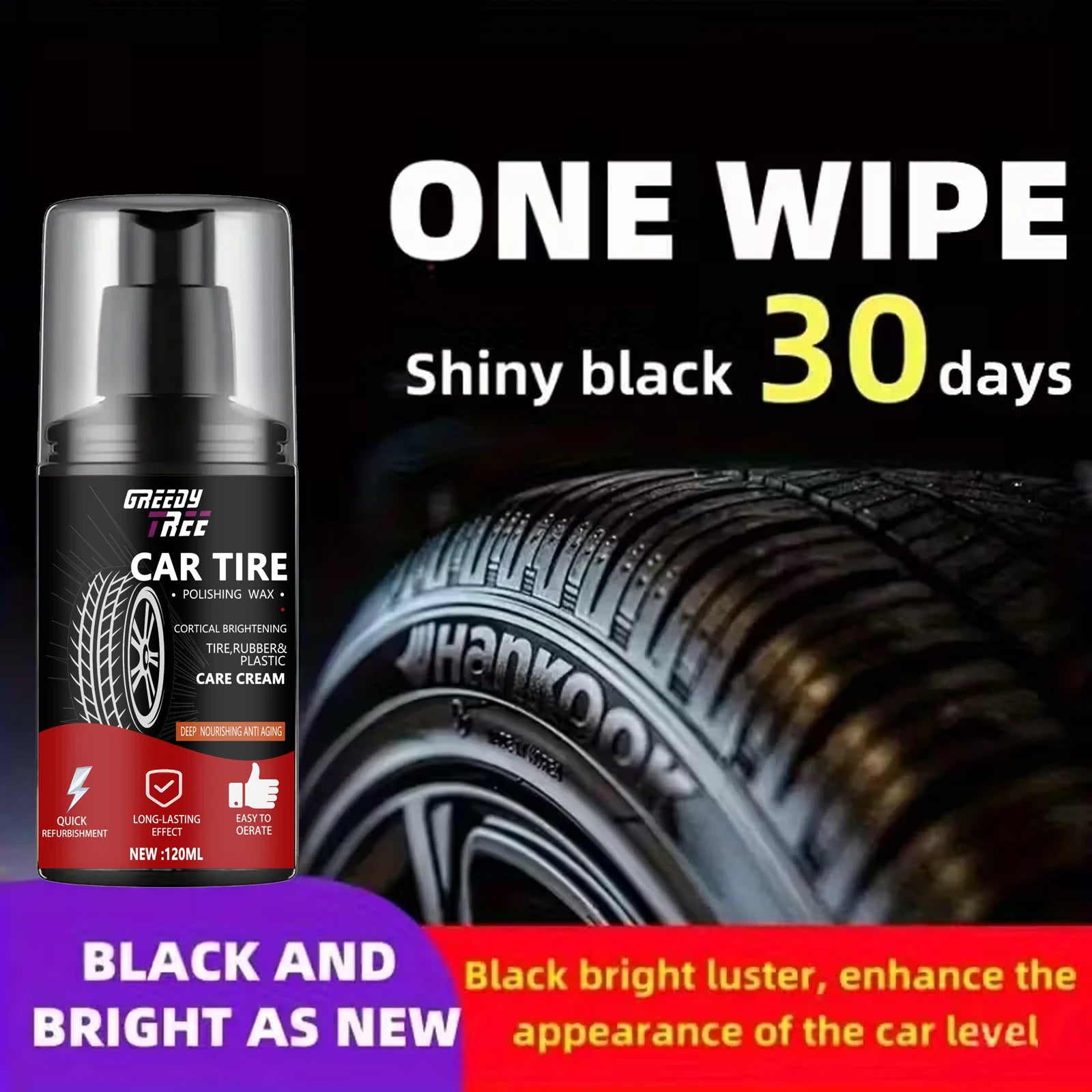 Pure Black Tire Wax – Rubber, Plastic & Leather Shine 120ml