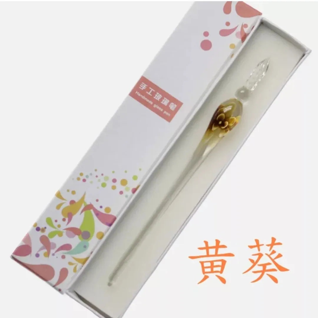 Embedded flower glass pen set, colored dipping pen, street vendor gift box, signature pen, glass pen gift Oasis Select 14