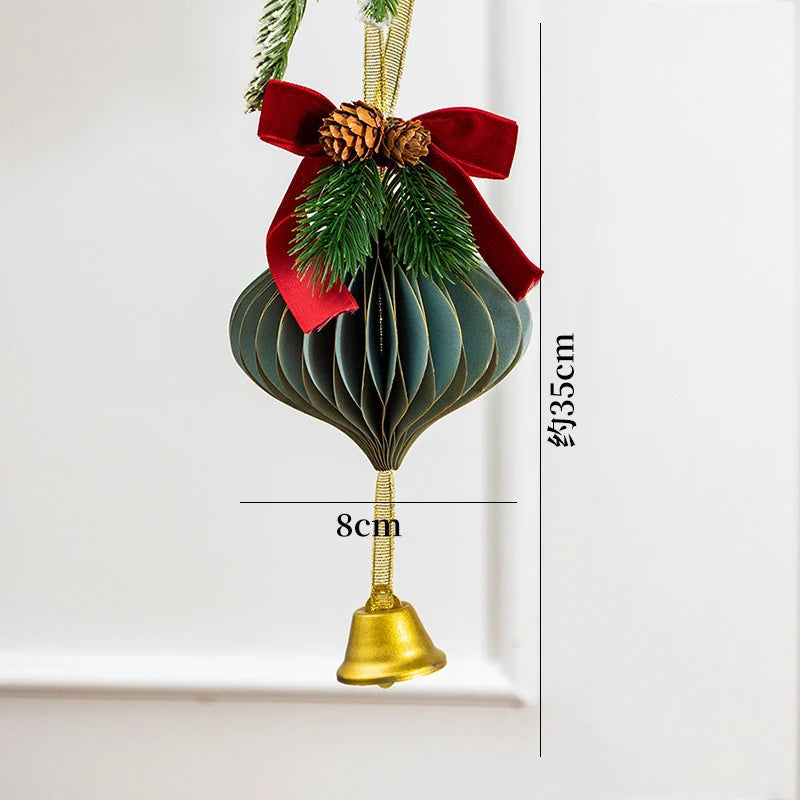 Christmas Honeycomb Bell Ornament – Paper & Velvet Hanging Decor