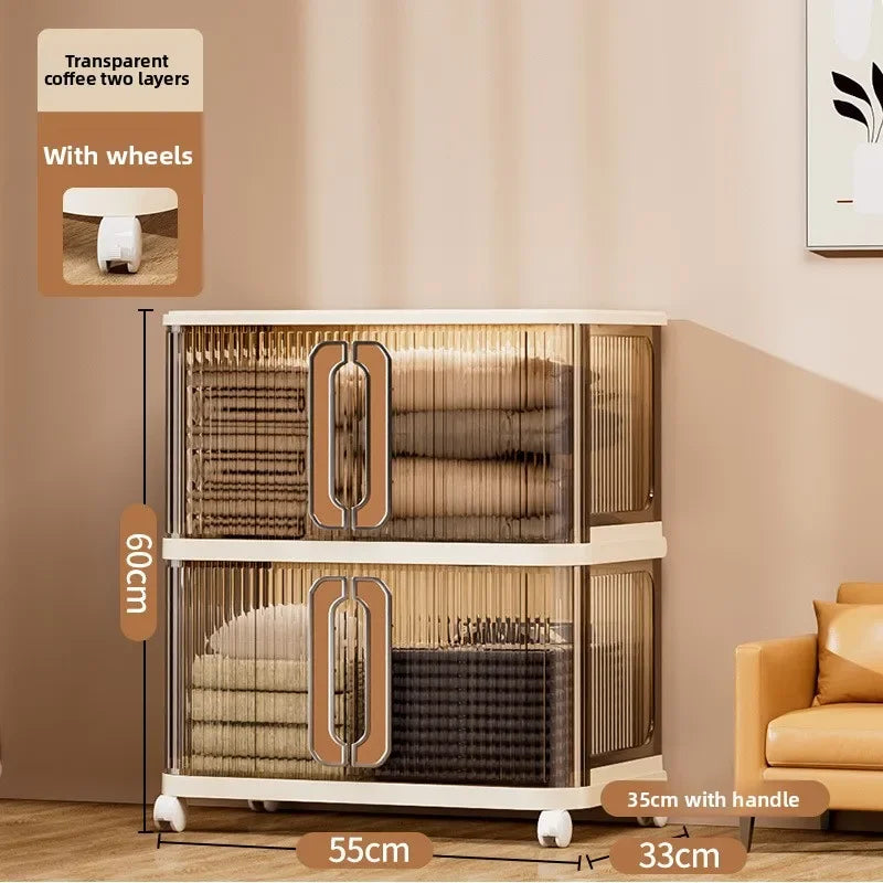 Household folding storage cabinet large capacity double door bedroom clothes toy locker free installation storage box Oasis Select 55-2-Through coffee