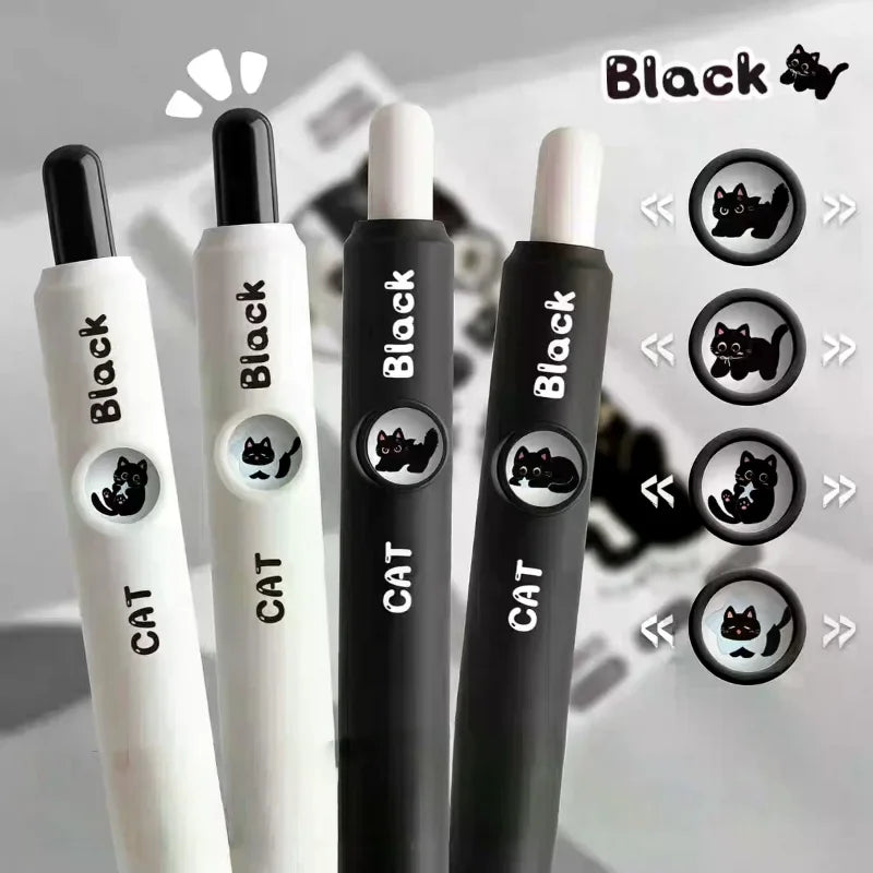 4Pcs Kawaii Cat Pattern Gel Pens 0.5mm Quick-Dry Black Ink-Smooth Writing Retractable Pens School Stationery Birthday Gift Oasis Select