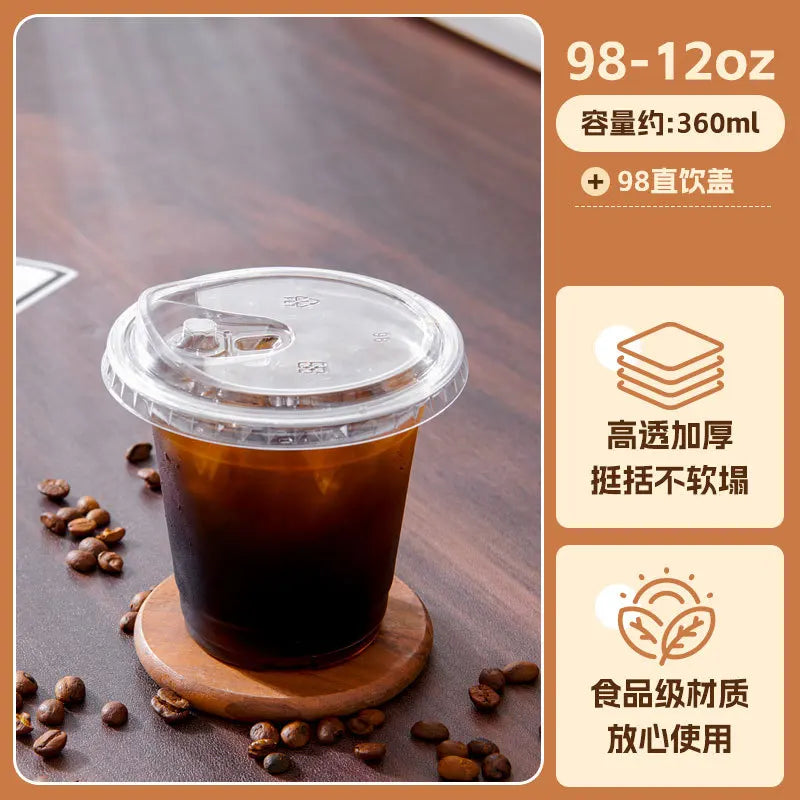 50 Set Thickened Clear PET Coffee Cups with Leak Proof Straight Lids, Disposable Food Safe Cups for Milk Tea, Juice, Beverages Oasis Select 360ml 50 Set