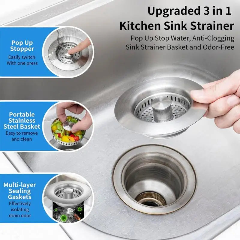 Sink Strainer Stainless Steel Pop Up Kitchen Sink Stopper Fast Drainage Sink Plug Anti-Clogging Sink Food Catcher Basket tool Oasis Select